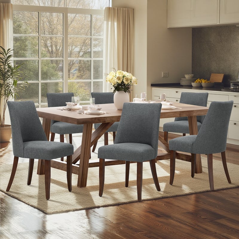RENEWLINE Contemporary Dining Chair（Set of 2/4/6 - Upholstered Backrest & Wood Frame - Set of 6 - Dark Grey