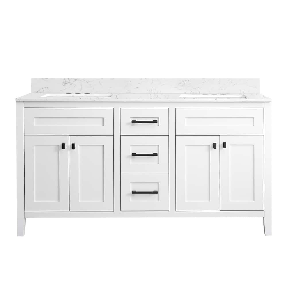 Nephelily 60 inch Bathoom Vanity With Quartz Top Double Sinks, Easy-to-Install
