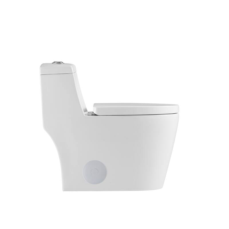 Kingsman Contemporary Modern Design, One Piece Dual Flush 1.2/1.6 Gpf,with Soft Closing toliet seat, Elongated Toilet Pure White