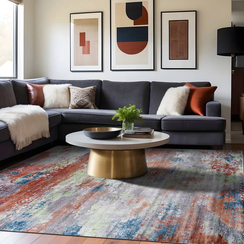 Beverly Rug Queen Abstract Non-Slip Rubber Back Washable Indoor Area Rug