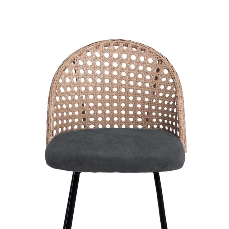 2 Set Rattan 27" Upholstered Chenille Full Back Counter Stool