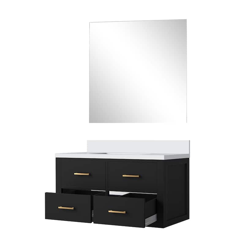 Castor Bath Vanity with Cultured Marble Top, Sink and Mirror