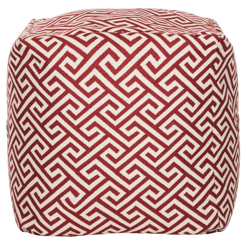 SAFAVIEH Home Valentina Fret Pouf - Red/White
