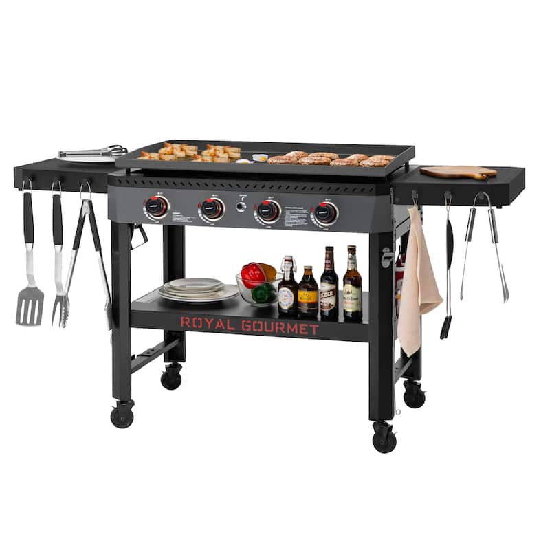 Royal Gourmet 34-Inch 4-Burner Gas Griddle with Side Shelves