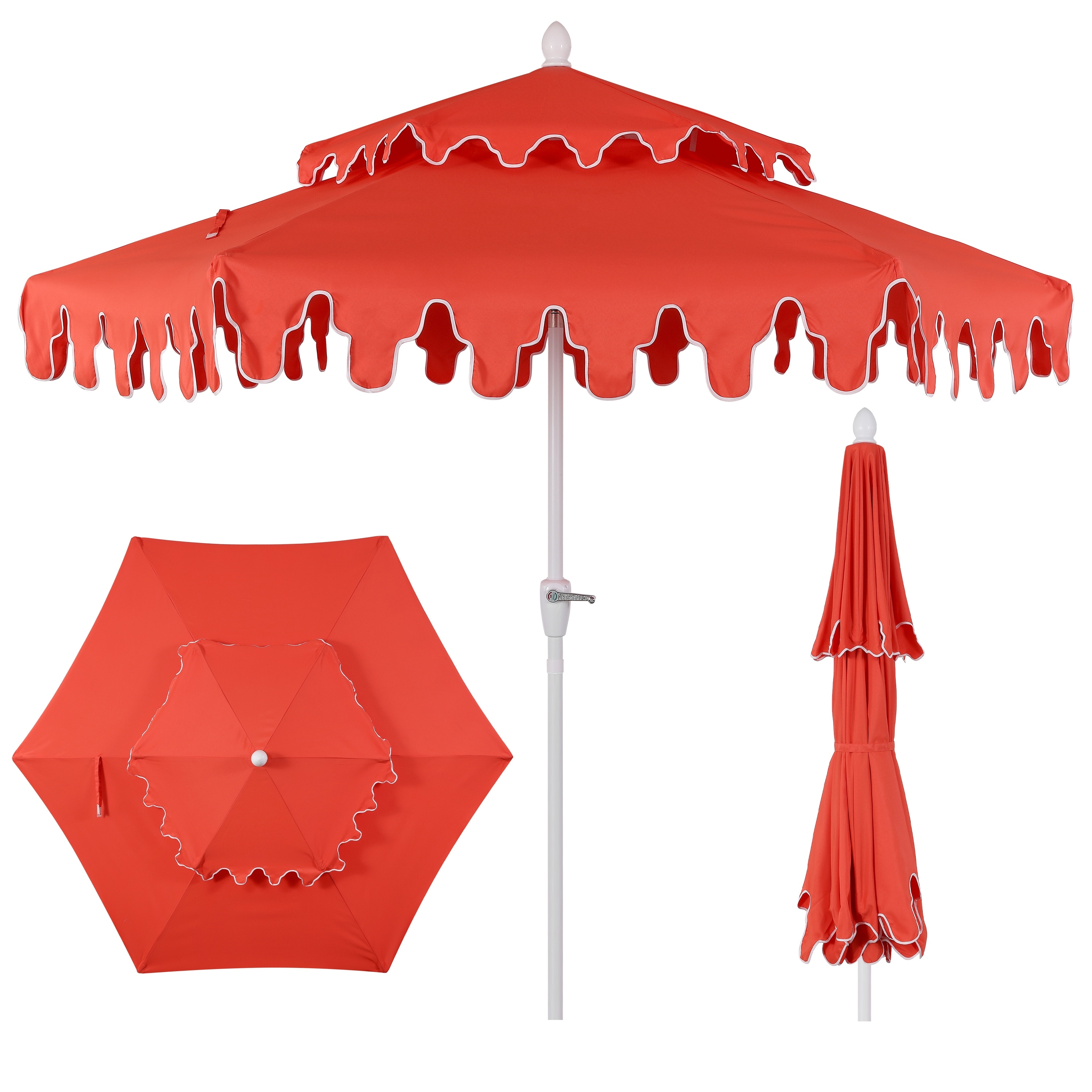 double wind vent patio umbrella Outsunny 9.7' Sided with LED Solar Light Cream White Add a touch of elegant shade to your outdoor living space with this stylish market patio umbrella 13ft 2 Tier Double-Sided Patio