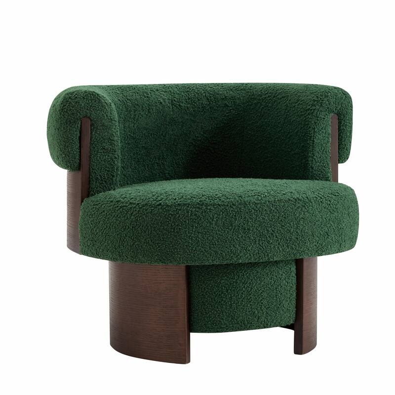 Modern 32'' Curved Sculptural Swivel Barrel Chair, 360° Swivel Base, Upholstered Accent Chair