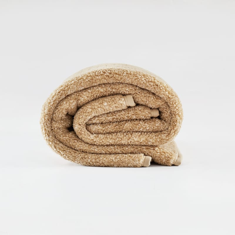 Brooklyn Loom Heathered Sherpa Blanket and Throw - Natural - King