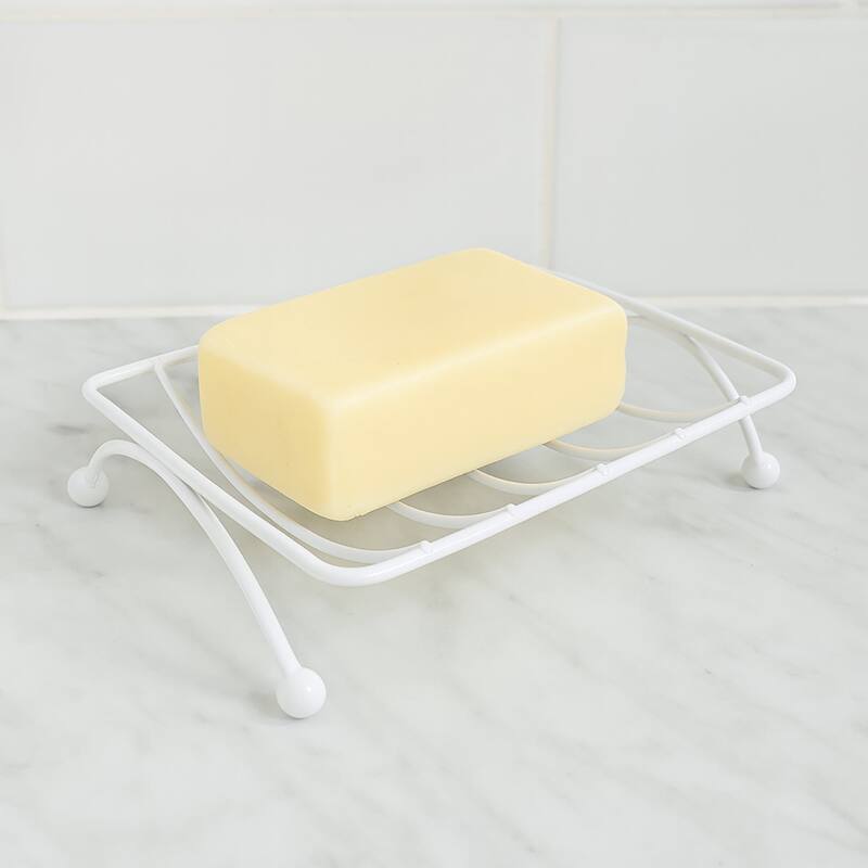 Metal Wire Soap Dish Holder Self-Draining - White