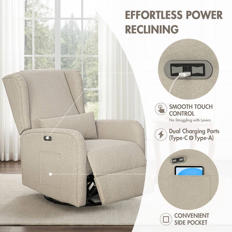 Madison Park Candace Power Recliner 3-in-1 with Swivel, Glider, USB Ports