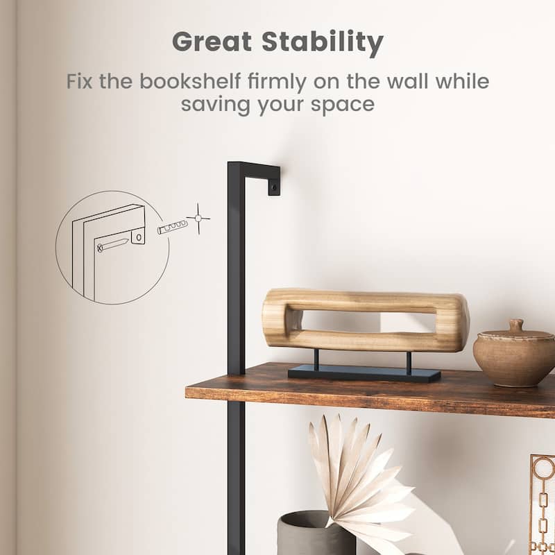 Costway 2 PCS 4-Tier Ladder Shelf Bookshelf Industrial Wall Shelf with - See Details