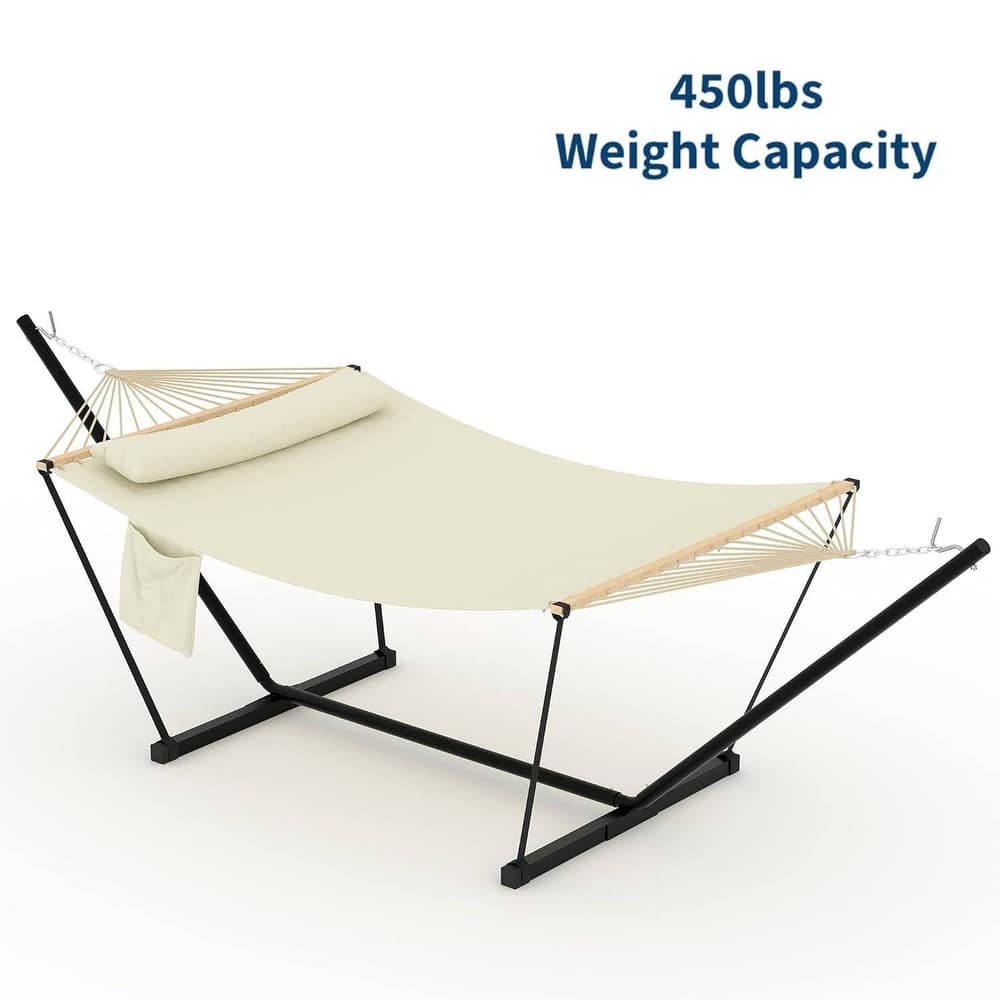 Heavy Duty Portable Double Hammock with Stand for Outdoor Patio, Garden, Beach, Backyard