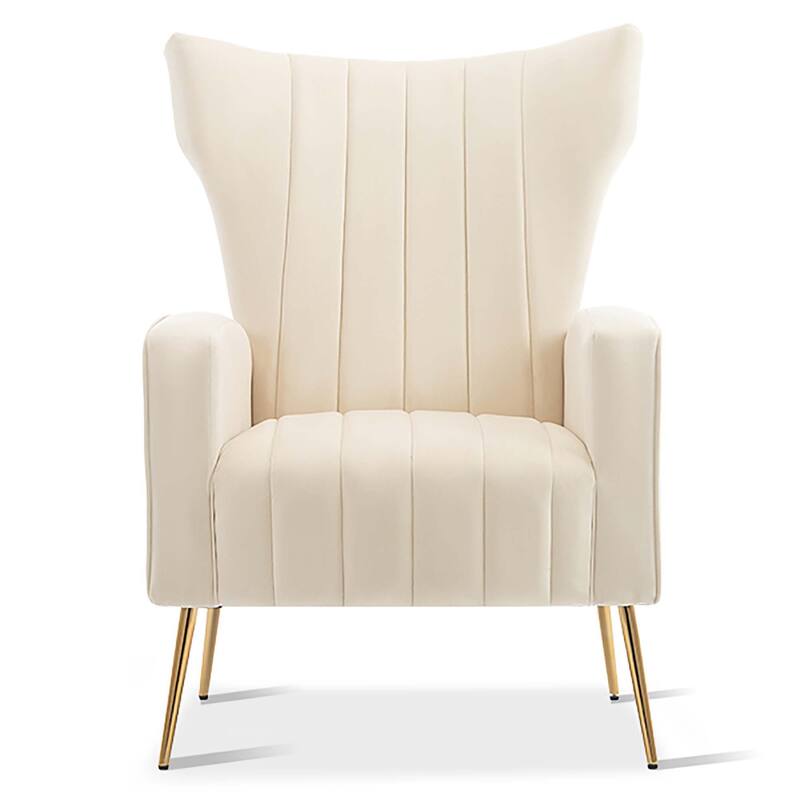 Velvet Accent Chair with Gold Legs - White