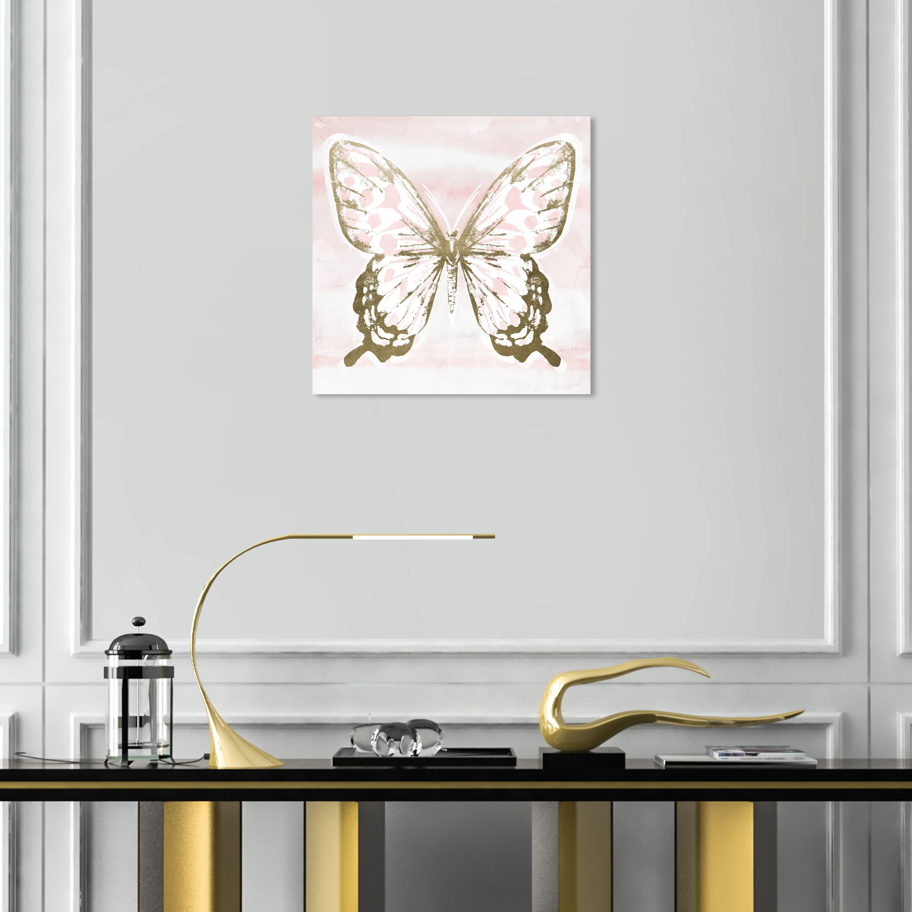 Oliver Gal 'Blush Cheetah Butterfly' Gold Wall Art Canvas Print