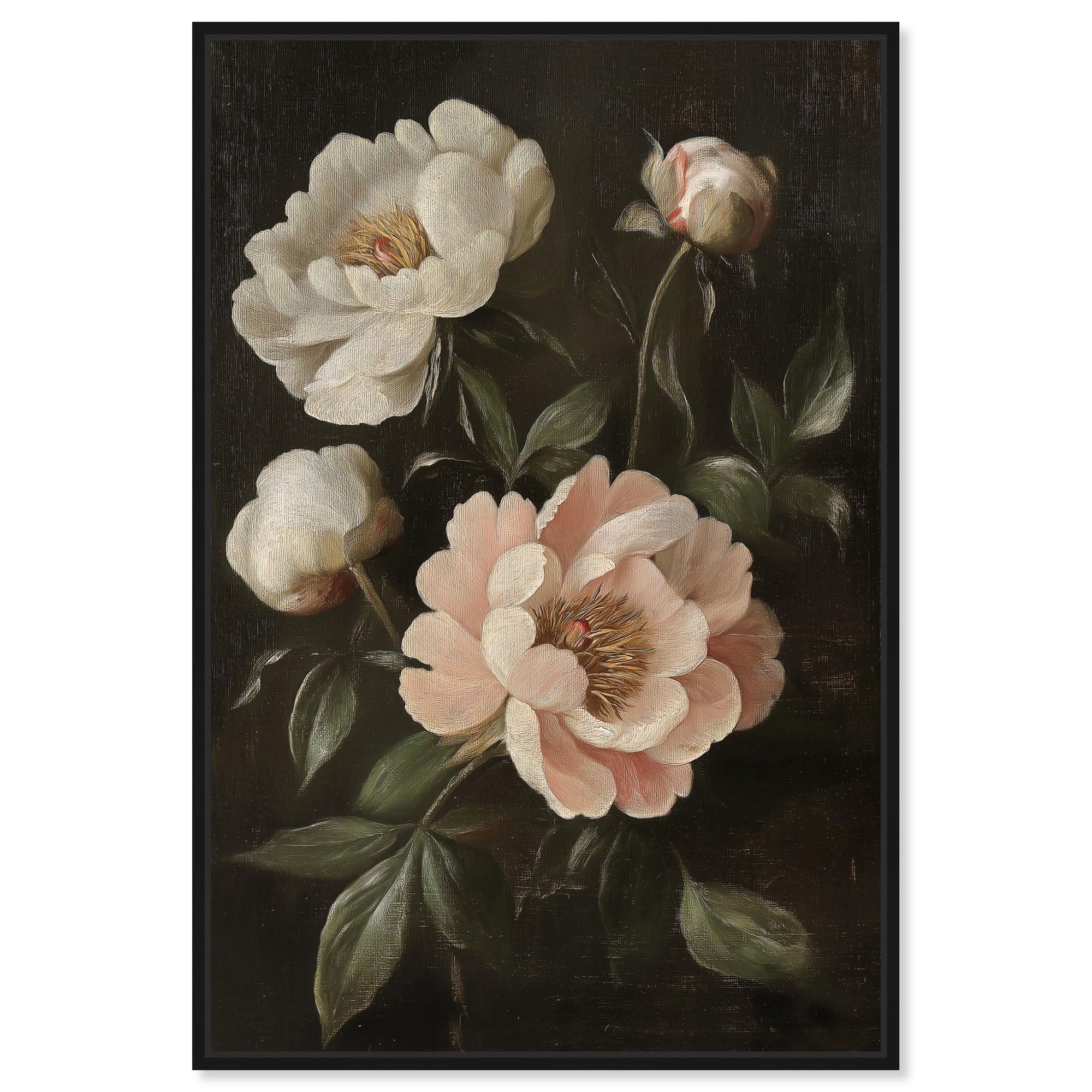 White Peonies in Dark II Canvas by Art Remedy