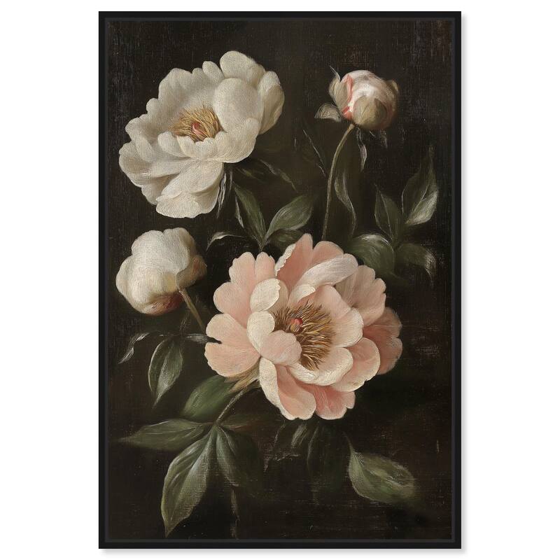 White Peonies in Dark II Canvas by Art Remedy - Black - 16" x 24"
