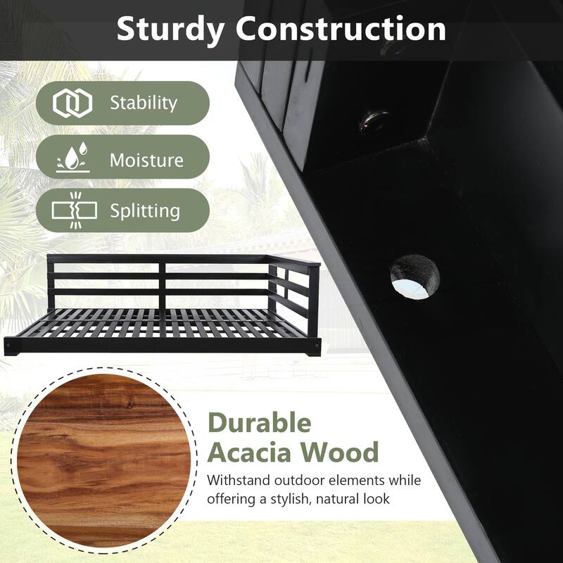 Acacia Wood Porch Swing Bed