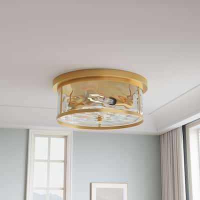Industrial Gold 2-Light Water Ripple Glass Flush Mount Ceiling Light