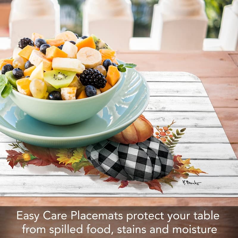 CounterArt Rustic Fall Reversible Easy Care Flexible Plastic Placemat 4 Pack Made in The USA