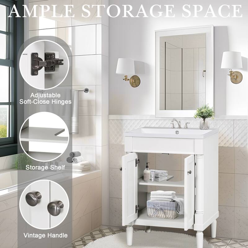 2-Tier Modern Bathroom Vanity with Top Sink and Large Storage Shelves