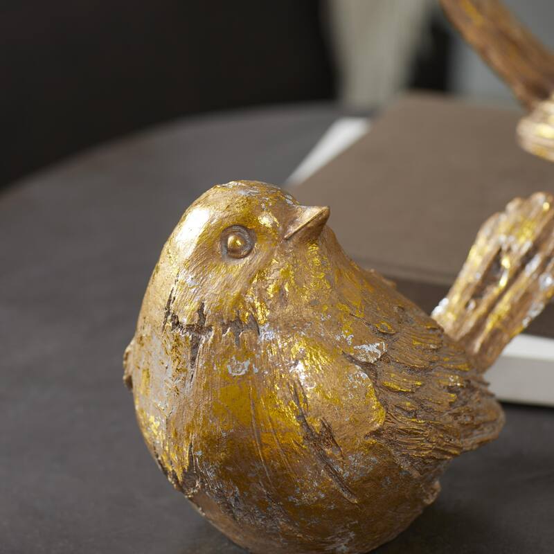 Polystone Bird Decorative Sculpture - Set of 2 Silver or Gold - Roche River Decor
