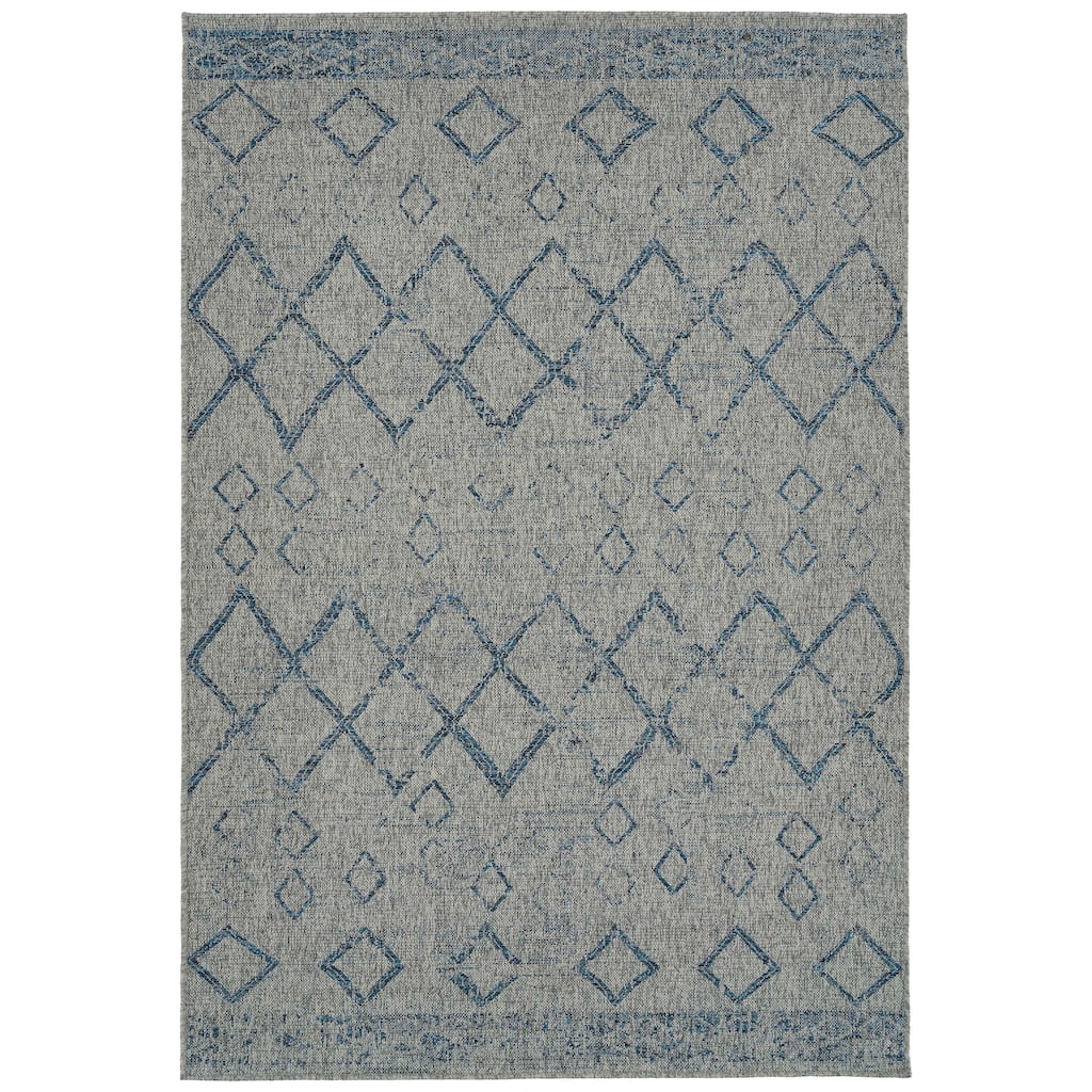 Modern Transitional Geometric Southwestern Textured High-Low Cut & Loop Rectangle Area Rug - 5.3x 7.6