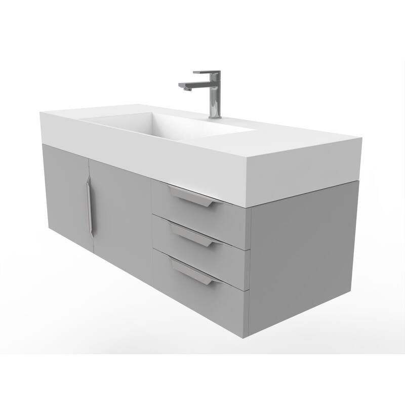 Amazon 48" Wall Mounted Bathroom Vanity Set with White Solid Surface Top