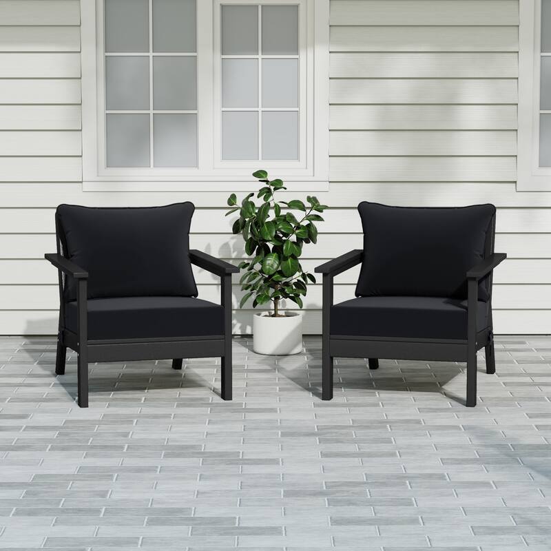 Birchwood All Weather HDPE Outdoor Patio Black Deep Seating Conversation Set With Cushions (2-Piece)
