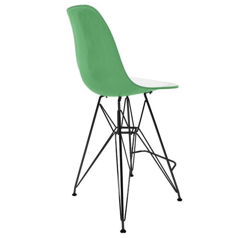 Cresco Acrylic Barstool in Brushed Black Steel Base with Ergonomic Seat, Footrest, & Floor Pads for Kitchen or Home Bar Set of 2