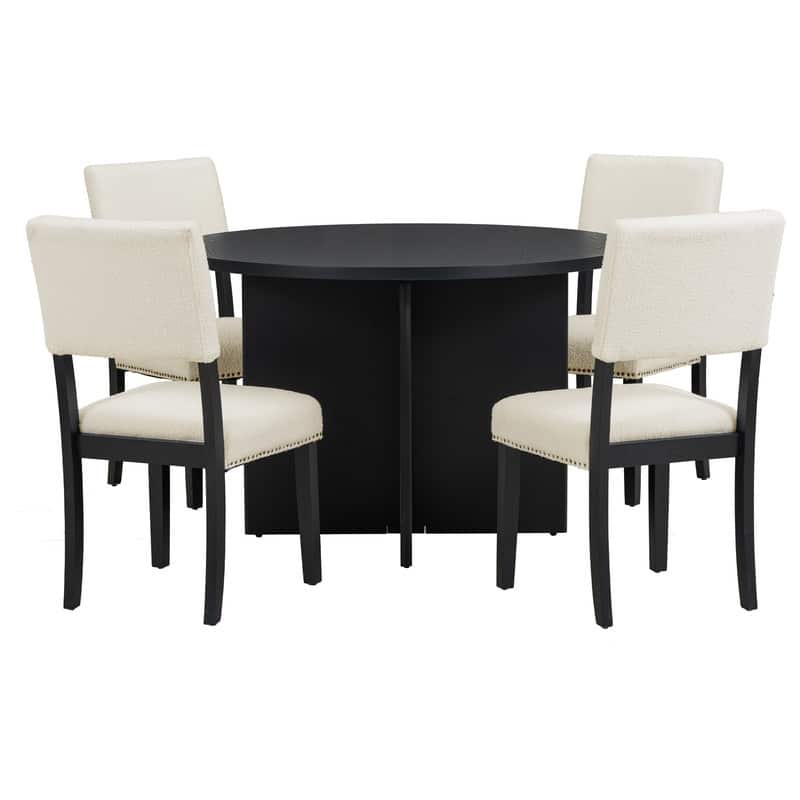 Contemporary 5-Piece Round Dining Table Set Featuring A Pedestal Base And 4 Upholstered Chairs, Ideal For Studios, Apartments.
