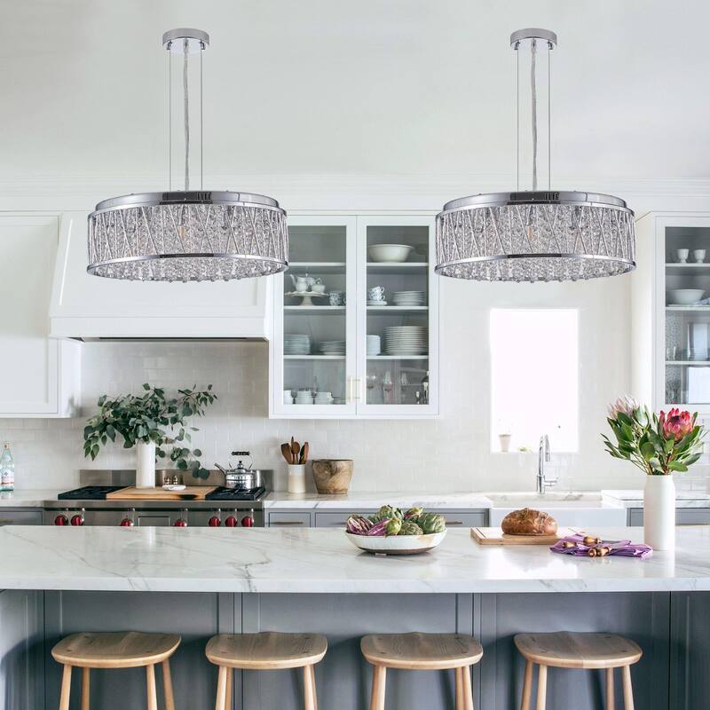 Modern Crystal Chandelier 18.9 Inches Round Ceiling Light Flush Mount Fixture