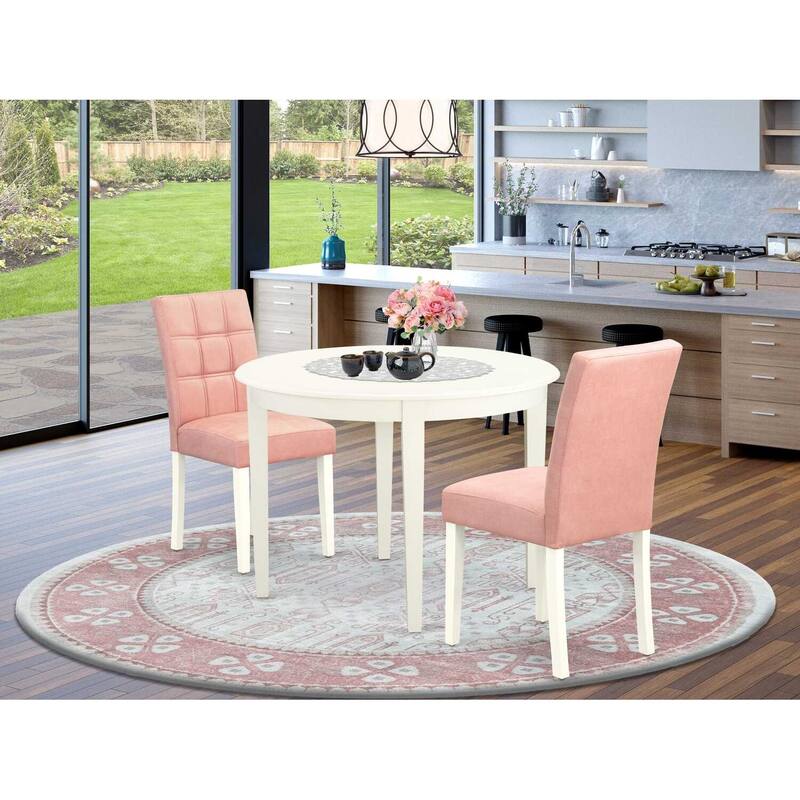 HomeStock 3-Pc Linen White Finish Round Solid Wood Top Dining Table Set - Seats 2