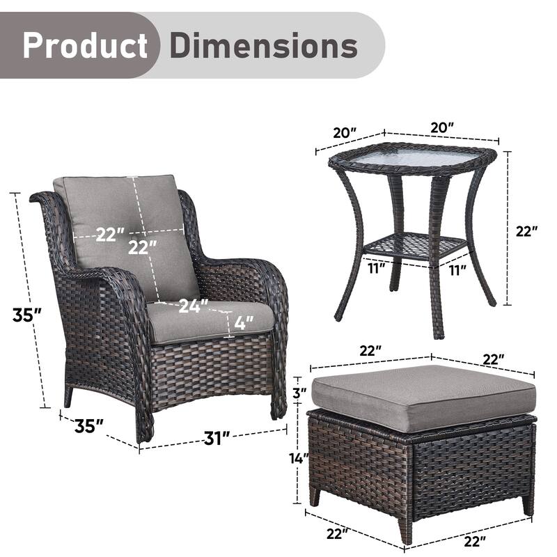 Pocassy 5-Piece Patio Furniture Wicker Chairs with Ottomans & Table