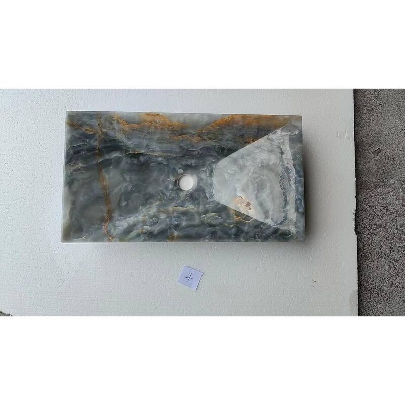 Single Bowl Zen Rectangular Dark Blue Onyx Sink - Basin: 12" L x 23" W x 4" D