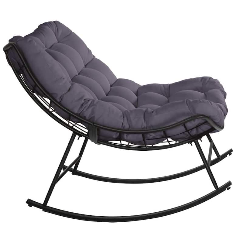 Outdoor Rocker Recliner Egg Reading Chair with Large Cushions (Set of 2)