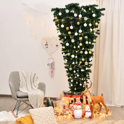 Gymax 7ft Artificial Upside Down Christmas Tree Holiday Decoration w/ - See Details