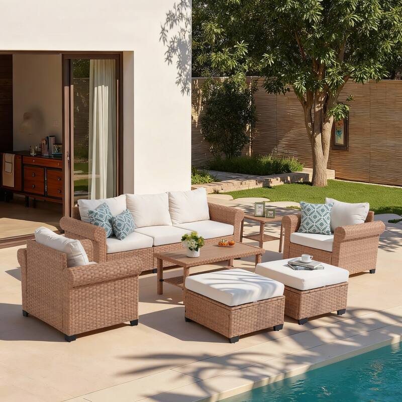 Outdoor 7-Piece Garden Patio Sofa Set With Table