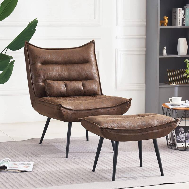 MCombo Modern Chair with Ottoman, Bronzing Fabric Upholstered Leisure Chairs