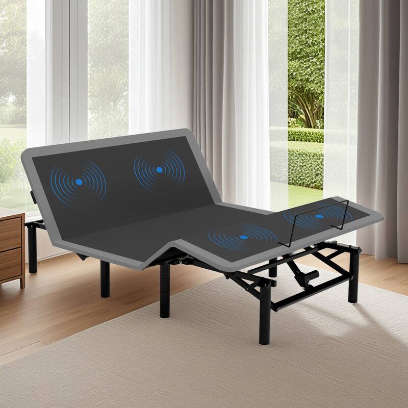 Adjustable Bed Frame with Massage Head & Foot Incline Queen Size Wireless Remote,USB ports,LED Light,4 Height-Adjustable Legs - Grey