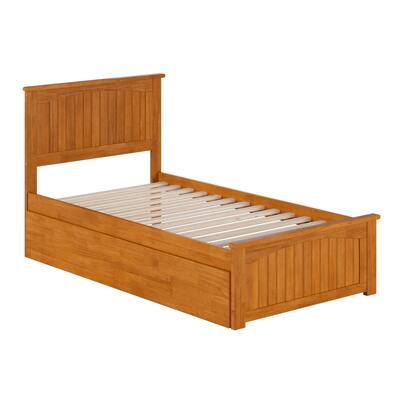 Solid Wood Platform Bed Twin Trundle - Elegant Design, Matching Footboard, Light Toffee Finish