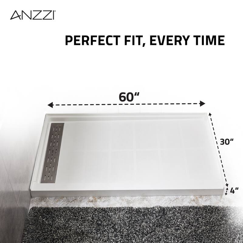 Alexander 60 in. L x 30 in. W Alcove Shower Pan Base with Left Drain in Glossy White Marine Acrylic