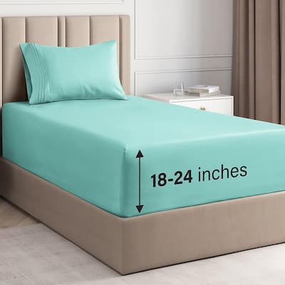 CGK Linens 4 Piece Solid Microfiber Extra Deep Pocket Bed Sheet Set