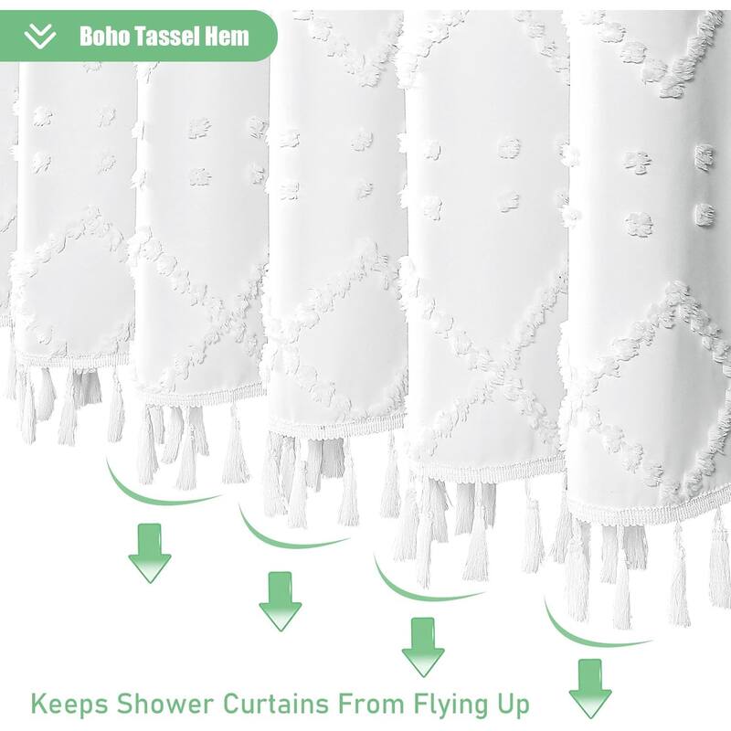 Extra Long Shower Curtains Long Tufted Geometric Striped Fabric