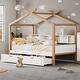 preview thumbnail 1 of 6, White Full Size Wooden House Bed Original Wood Colored Frame with Two Drawers and Bookshelf Storage Space for Children