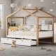 preview thumbnail 5 of 6, White Twin Size Wooden House Bed with Storage Bookshelf Original Wood Colored Frame with Two Drawers for Children or Guest Room