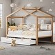 preview thumbnail 1 of 18, Wooden House Bed Frame with Bookshelf Storage Space for Kids Girls Boys, No Box Spring Needed Drawer - Full - Full