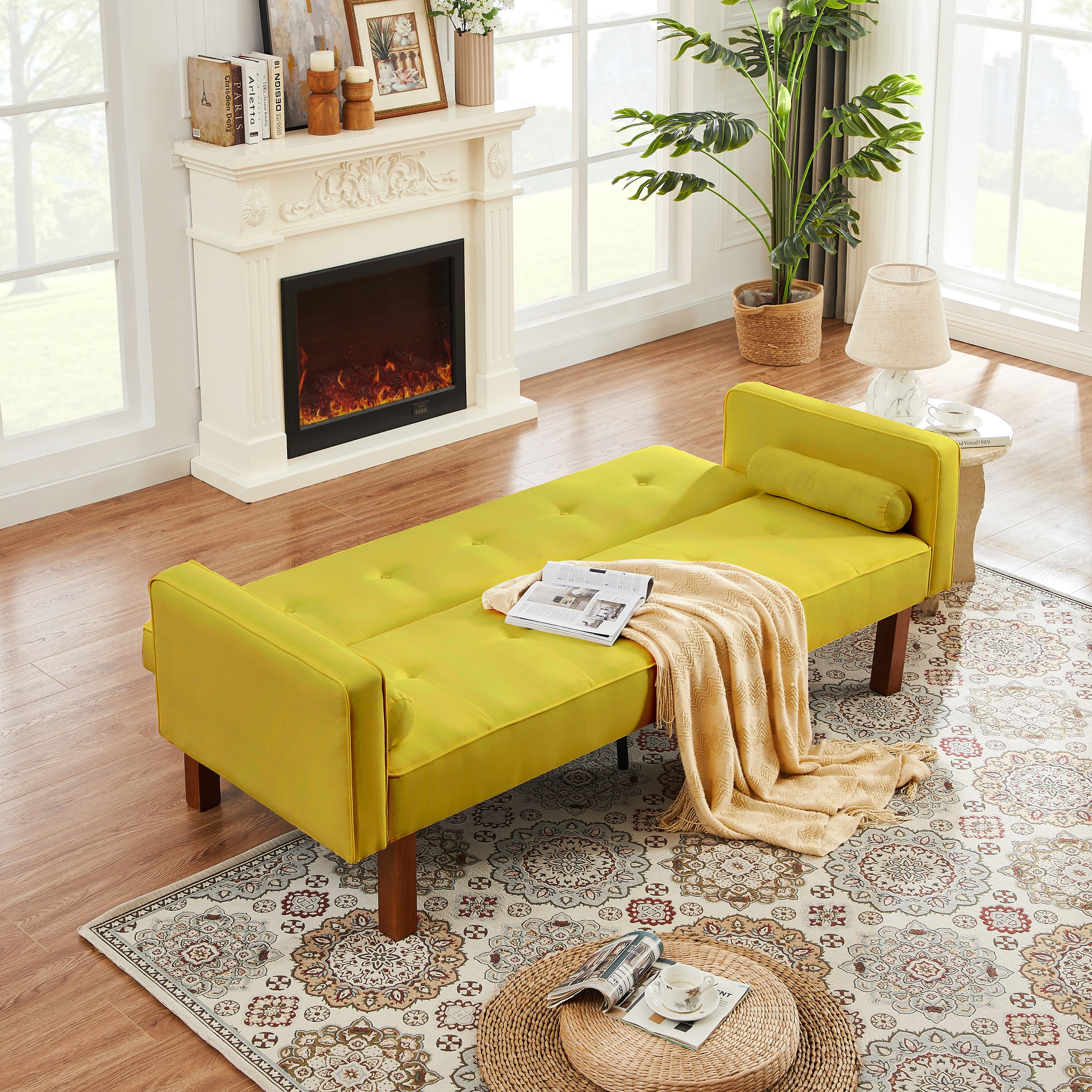 Convertible Linen Recliner Loveseat Loveseat Sleeper Yellow On