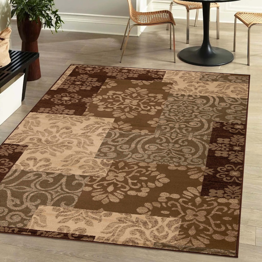 Superior Floral Geometric Blocks Power-Loomed Indoor Area Rug