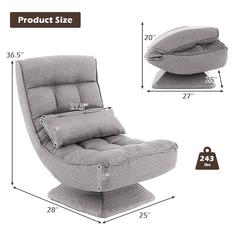 Costway 360° Swivel Floor Chair 5-Level Adjustable Lazy Chair w/ - See Details