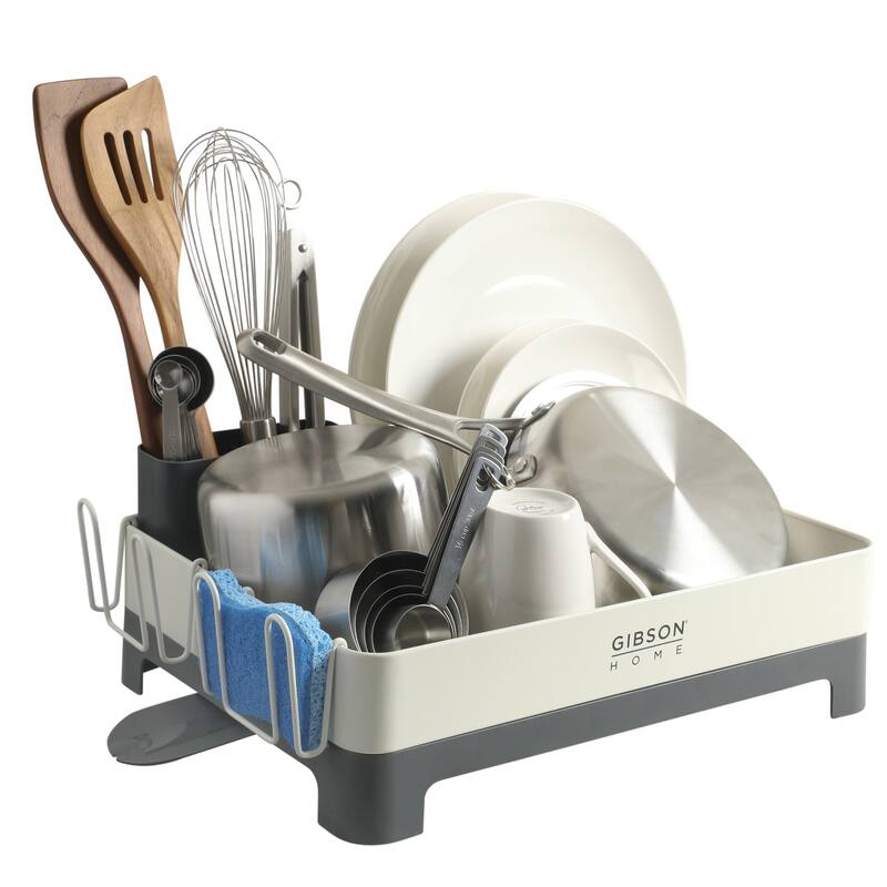 Gibson Home Nestcraft Full Size Rust Resistant Dish Rack with Drain Board and Flatware Caddy