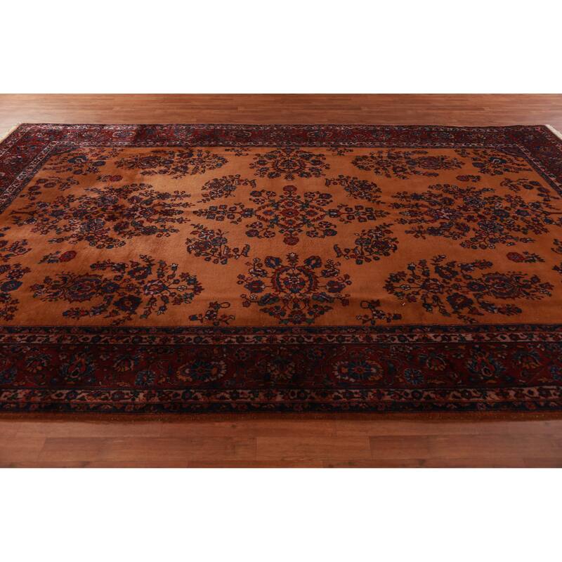 Orange Floral Sparta Turkish Area Rug Hand-Knotted Wool Carpet - 8'10"x 12'10"